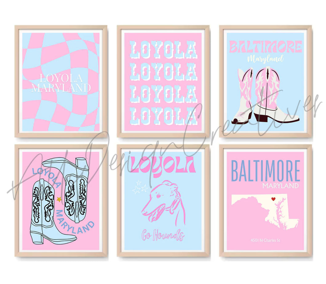 Loyola Maryland Digital Prints - Set of 6
