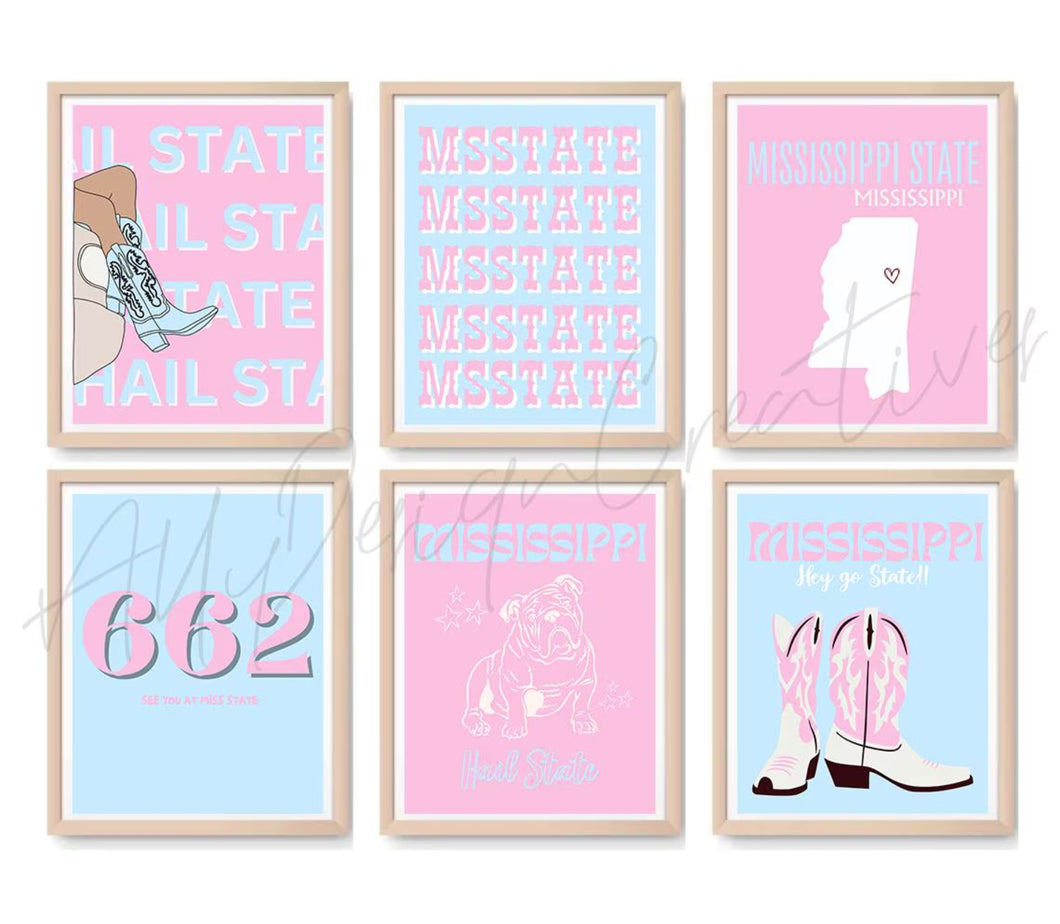 Miss State Digital Prints - Set of 6