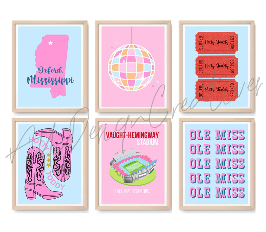 Ole Miss Digital Prints - Set of 6