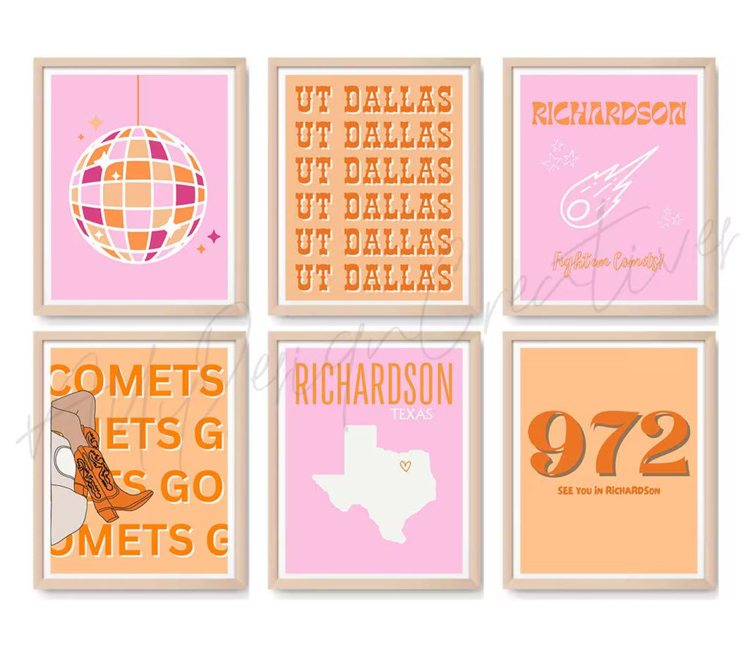UT Dallas Digital Prints - Set of 6
